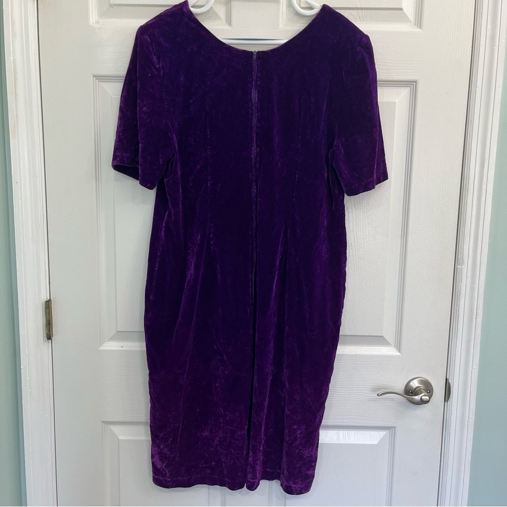 VINTAGE Purple Crushed Velvet Velour Scallop Women's PLUS Formal Holiday Dress - Picture 3 of 11